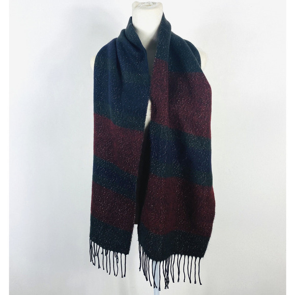 Steve Madden Striped Metallic Fringe Trim Rectangle Scarf Made In Italy - Picture 1 of 3